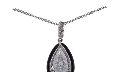 14k Gold 1.50ct Pear Diamond Onyx Pendant Necklace