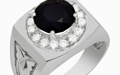 14k White Gold 4.51ct Sapphire 0.62ct Diamond Ring