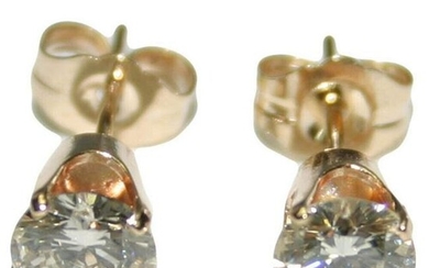14k Yellow Gold Round Brilliant Diamond Stud Earrings - 1.00tdw SI2 / I-J