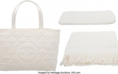 16072: Chanel Set of Two: White Quilted Terry Cloth Bea