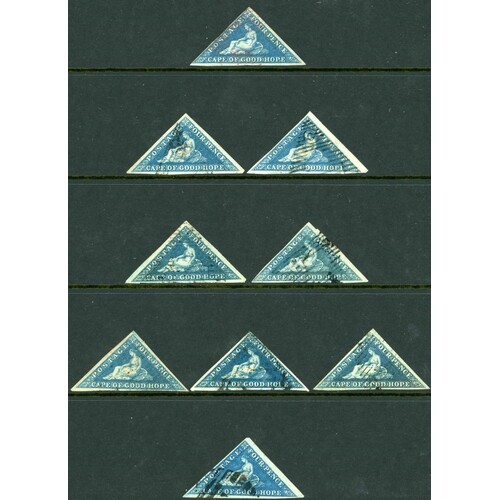 1855-63 WHITE PAPER 4d BLUE, seventeen used shades, inc. one...