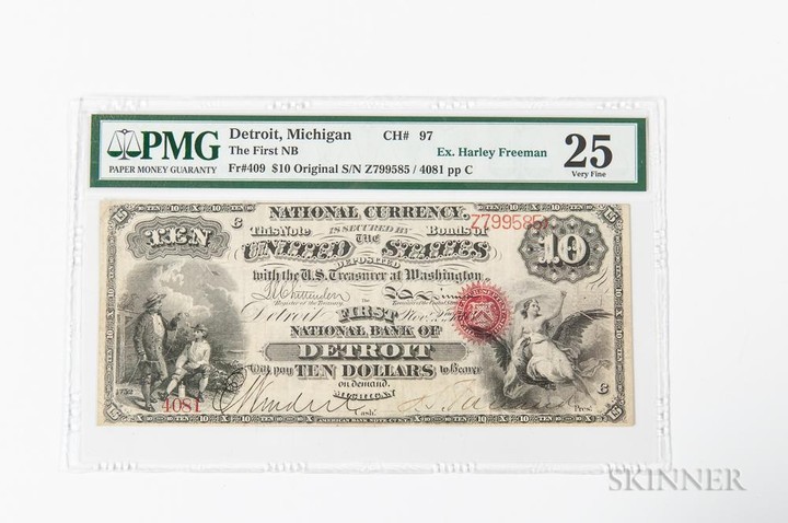 1865 Original First National Bank of Detroit, Michigan $10 Note, Ch. 97, PMG Very Fine 25.
