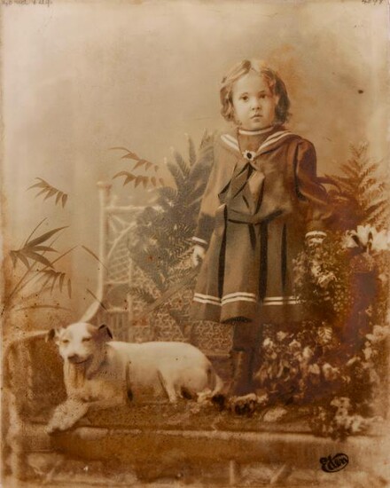 1890s Milk Glass Photograph "Girl with her Dog"