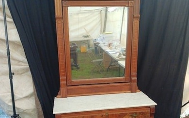 1890's Victorian Burl Walnut Marble Top Dresser with Mirror
