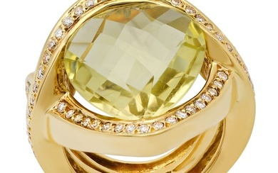18K Yellow Gold Setting with 10.0ct Quartz and 0.70ct Diamond Ladies Ring