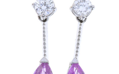 18ct gold pink sapphire & diamond drop earrings