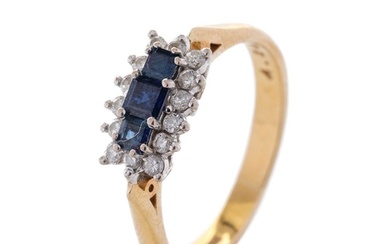 18ct sapphire and diamond ring with three square-cut sapphir...