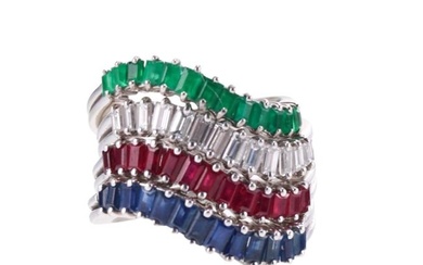 18k Gold Diamond Ruby Sapphire Emerald Stackable Ring Set of 4