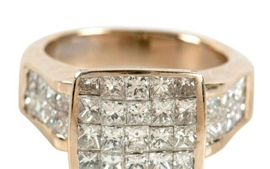 18k Gold Princess Cut Diamond Ring, 4.10ct