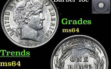 1916-p Barber Dime 10c Graded ms64 By SEGS