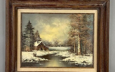 1981 Antonio Winter Forest Scene Oil Painting on Canvas
