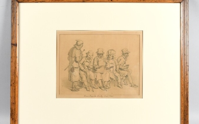 19TH C. FRENCH PENCIL DRAWING SEATED FIGURES