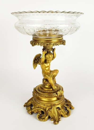 19th C. French Figural Gilt Bronze & Crystal