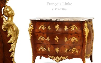 19th C. French Francois Linke Figural Gilt Bronze Mounted Commode Cabinet