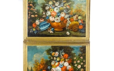 19th century, Oil on canvas, Two still life studies with blo...