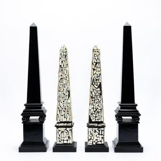 2 PAIRS OF OBELISKS, EBONIZED AND MOTHER OF PEARL