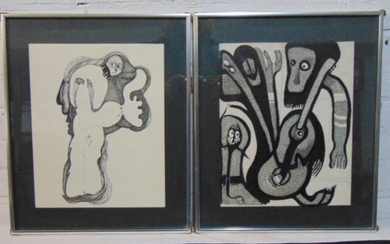 2 drawings, Louise Abrams, Outsider Art Collection, pen