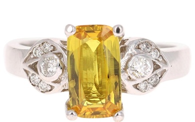 2.11 Carat Yellow Sapphire Diamond White Gold Ring...