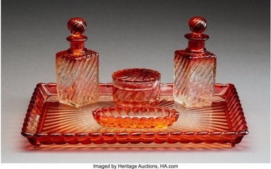 23072: A Five-Piece Baccarat Rose Tiente Pattern Glass
