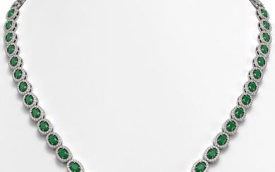 26.38 ctw Emerald & Diamond Micro Pave Halo Necklace 10k White Gold