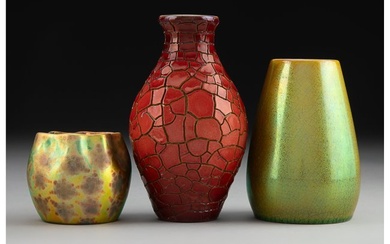 27072: Three Zsolnay Glazed Ceramic Cabinet Vases, circ
