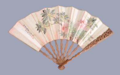 A Chinese painted fan, signed Wang Bao'er
