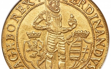 30072: Ferdinand II gold 10 Ducat 1635 MS62 NGC, Prague