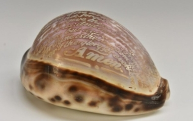 A 19th century sailor's valentine cowrie shell, carved