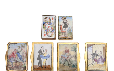 3345072. SIX LATE 19TH/ EARLY 20TH CENTURY FRENCH BRASS & ENAMEL VESTA CASES.