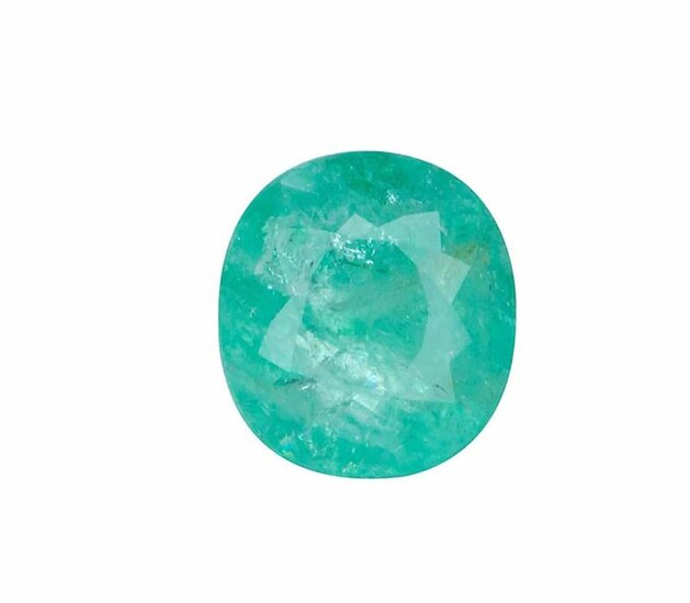 3.53 carat faceted oval emerald . With its G.I.A certificate of July 2020 attesting a moderate oiling.