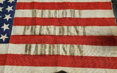 42 Flag American parade flag 1889 12 x 17" Welcome President Harrison