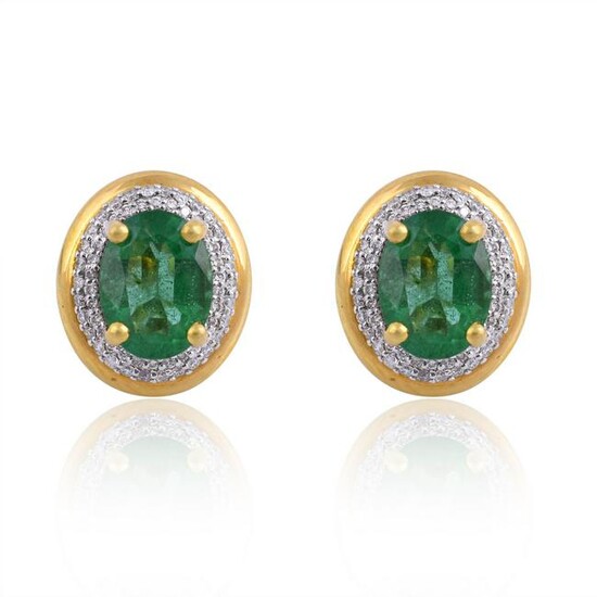 4.25 TCW Emerald Stud Earrings HI/SI Diamond 18k Gold