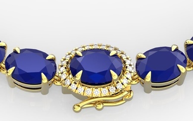 54.25 ctw Sapphire & VS/SI Diamond Micro Pave Necklace 14k Yellow Gold