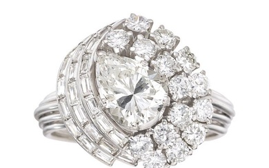 55172: Diamond, Platinum Ring Stones: Pear-shaped diam