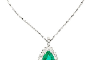 55272: Zambian Emerald, Diamond, White Gold Necklace S