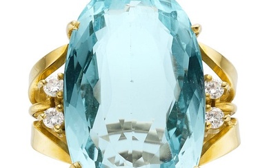 55372: Blue Topaz, Diamond, Gold Ring Stones: Oval-sha