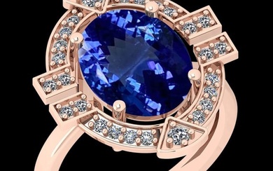 5.65 Ctw VS/SI1 Tanzanite And Diamond 10K Rose Gold Vintage Style Ring