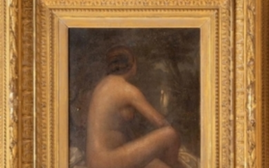 AMERICAN SCHOOL, Early 20th Century, Leda and the Swan., Oil on board, 12" x 10". Framed 21" x 19".