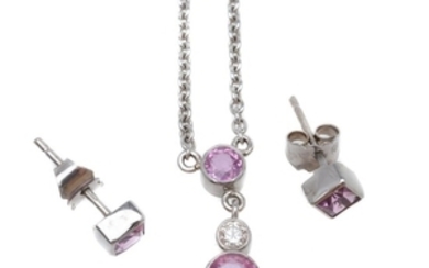 A diamond and pink sapphire pendant