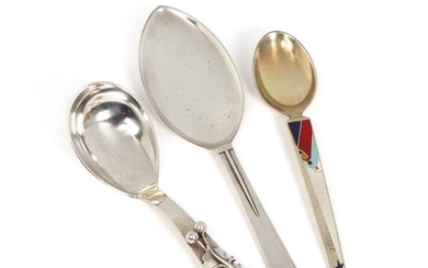Karl Gustav Hansen: Three sterling silver serving spoons. (3)