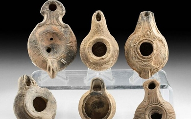 6 Roman & Greek Pottery Oil Lamps of Diverse Forms