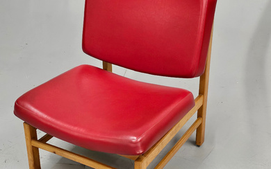 60-70'S DESIGN LOW ARMCHAIR IN RED SKY AND WOOD.
