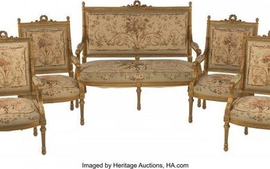 A Five-Piece French Louis XVI-Style Giltwood and