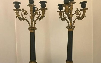Pair of 19th C. French Bronze Candelabras