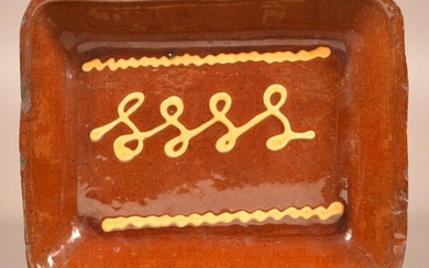 19th Century Yellow Slip Glazed Redware Loaf Dish.