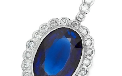 ANTIQUE SYNTHETIC SAPPHIRE AND DIAMOND PENDANT set with