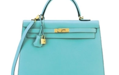 A BLEU ATOLL EPSOM LEATHER SELLIER KELLY 35 WITH GOLD HARDWARE, HERMÈS, 2016