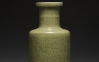 Carved Celadon Rouleau Vase, Kangxi Period