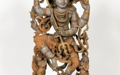 Carved Wooden Figural Sculpture of Vishnu