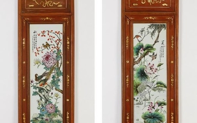 (4) Chinese four seasons plaques with inlaid frames
